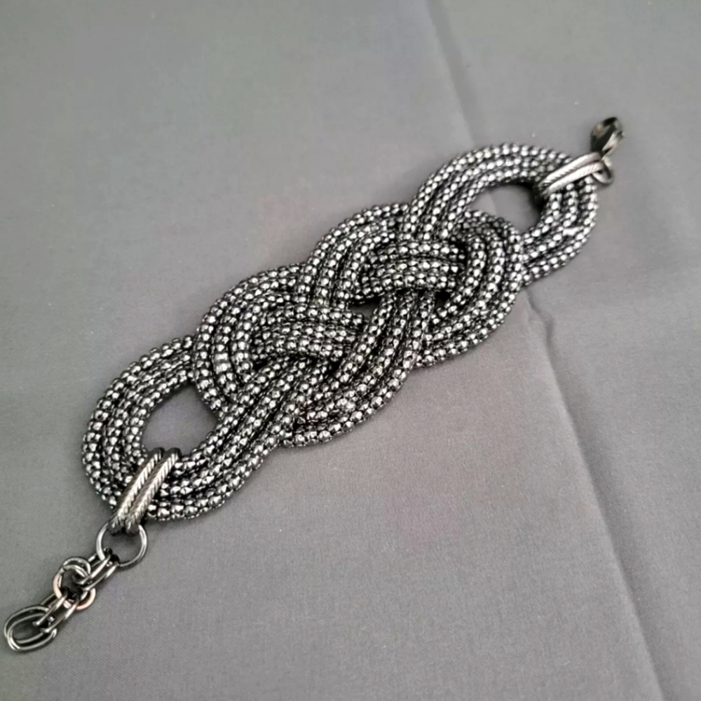 Womens Braided Twisted Dark Gray Bracelet Lobster Close 2" Width 7" Size